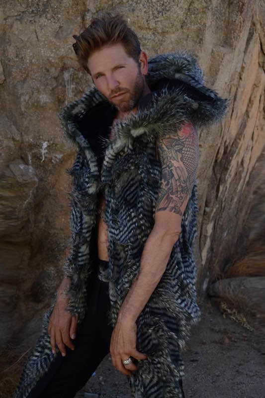 cruelty-free fur men's fake fur vest in gray hawk
