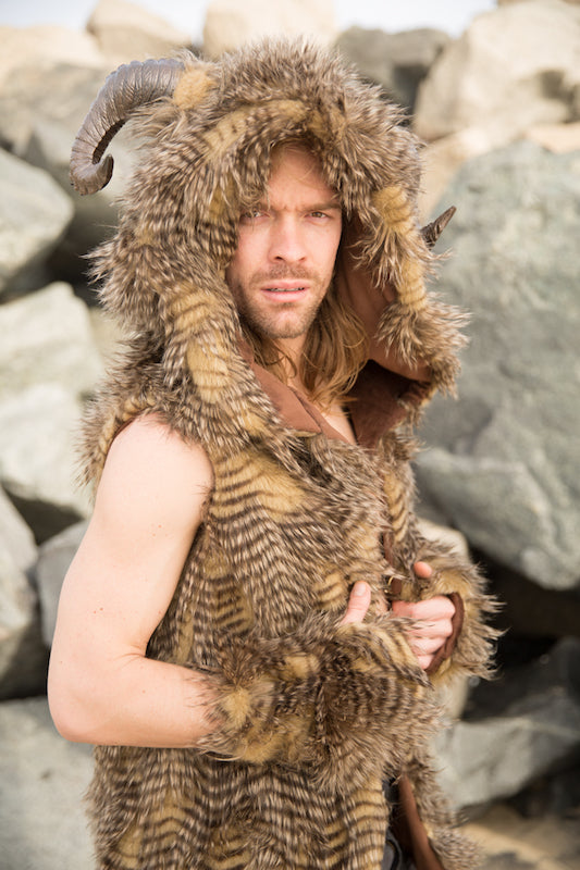 Men's Hooded Faux Fur Desert Warrior Vest – Furrocious Furr