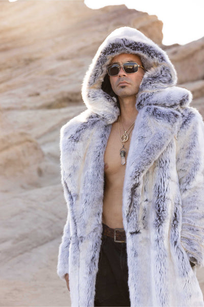 ZHUER Faux Fur Coat Men 2023 Winter Long Coats Faux Fur Jackets