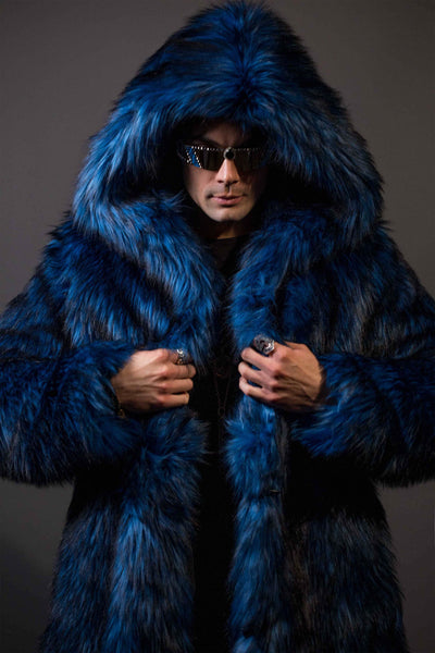 Coyote Faux Fur Jacket With Oversize Hood, Man Beige Fake Fur Jacket,  Burner Coat 