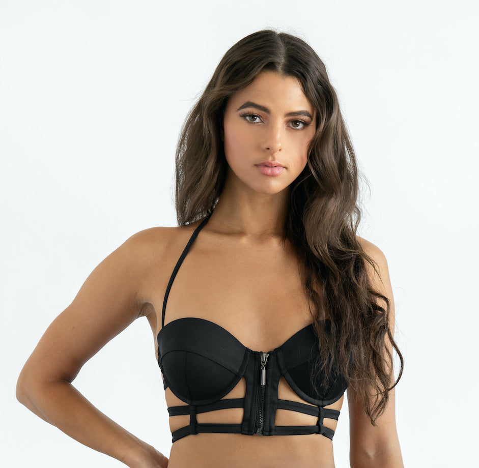 ZENDAYA- ZIP FRONT CAGE BUSTIER BIKINI TOP – Furrocious Furr