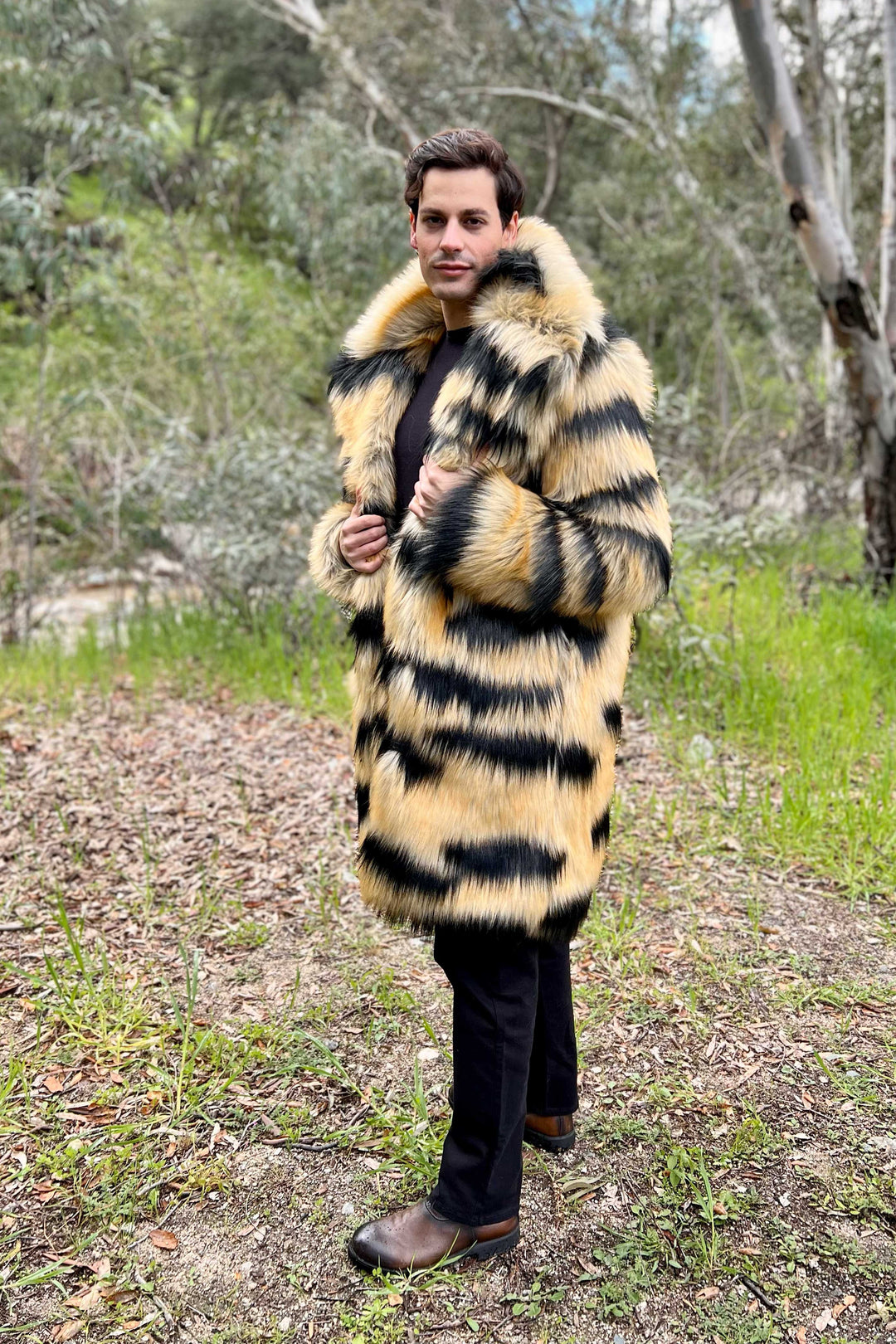 vegan tiger faux fur coat for men Furrocious Furr