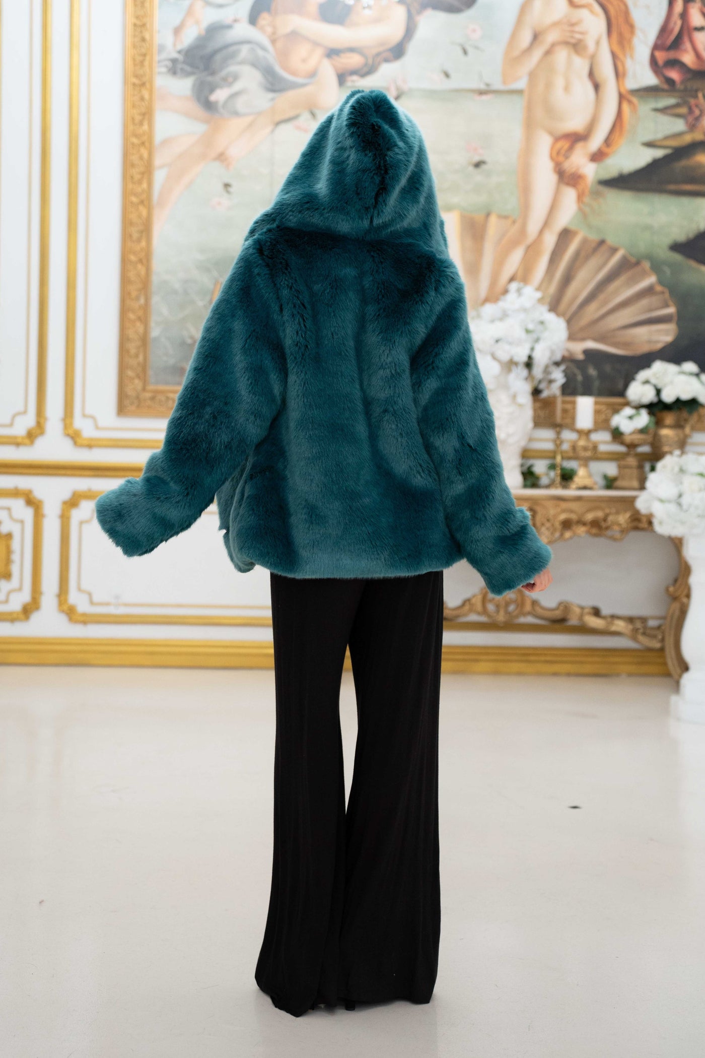 Women's Crop Desert Warrior Coat in "Teal" Chinchilla