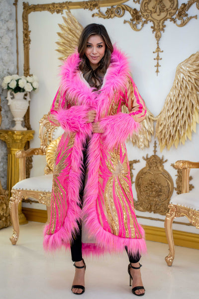 Women's Sequin Temptress Coat in "Pink & Gold"