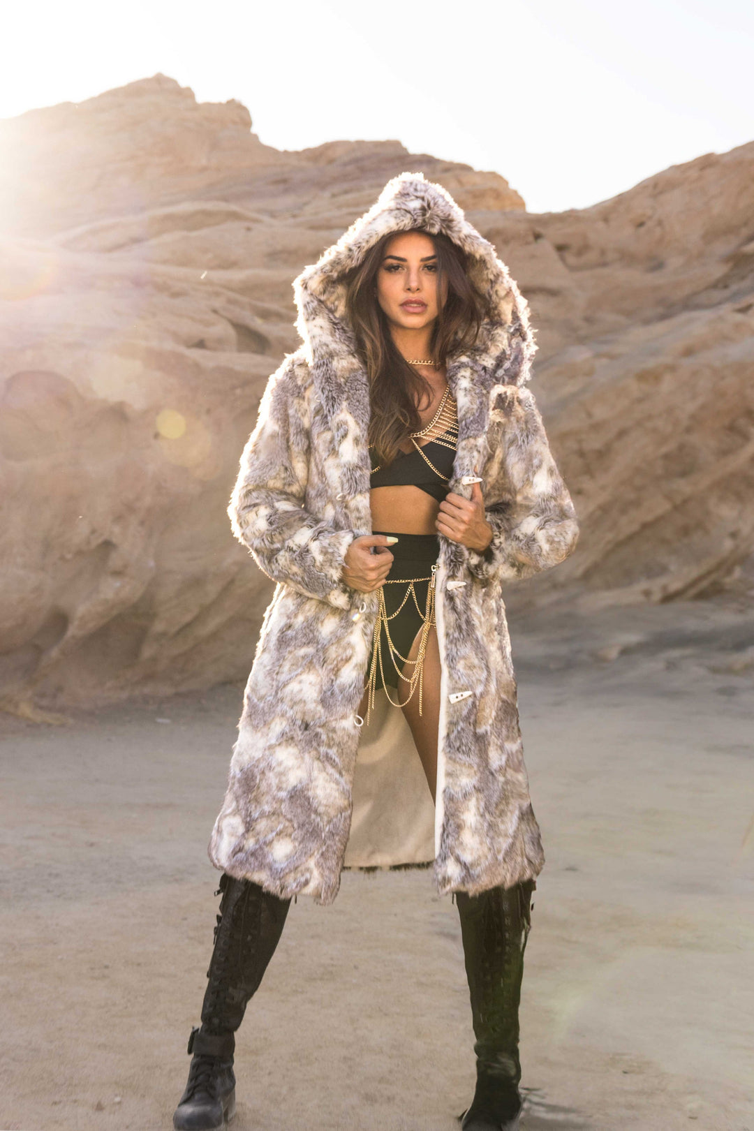 Women s Faux Fur Playa Coat for Burning Man festival Furrocious Furr