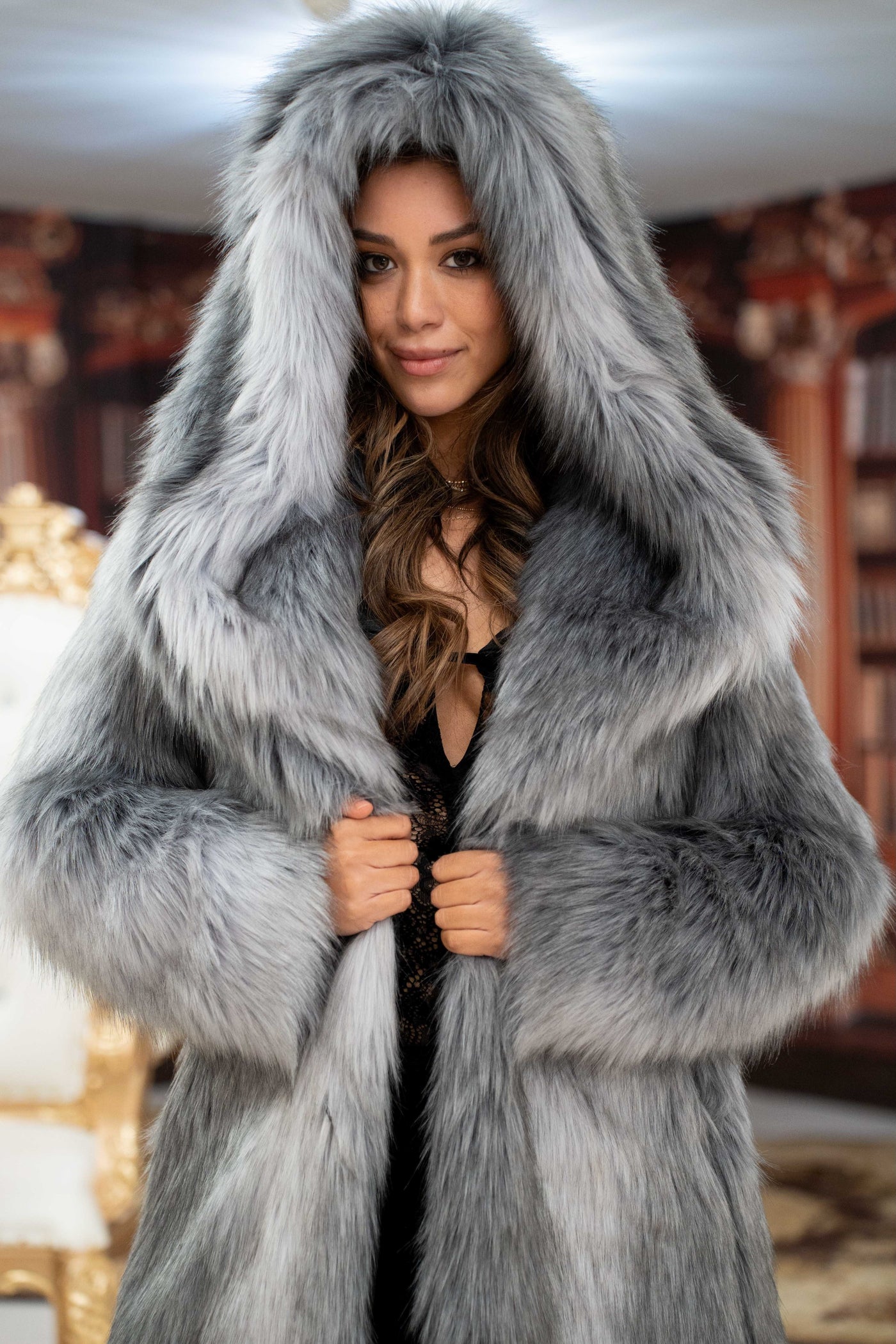 Women's Short Desert Warrior Coat in "Silvery Fox"