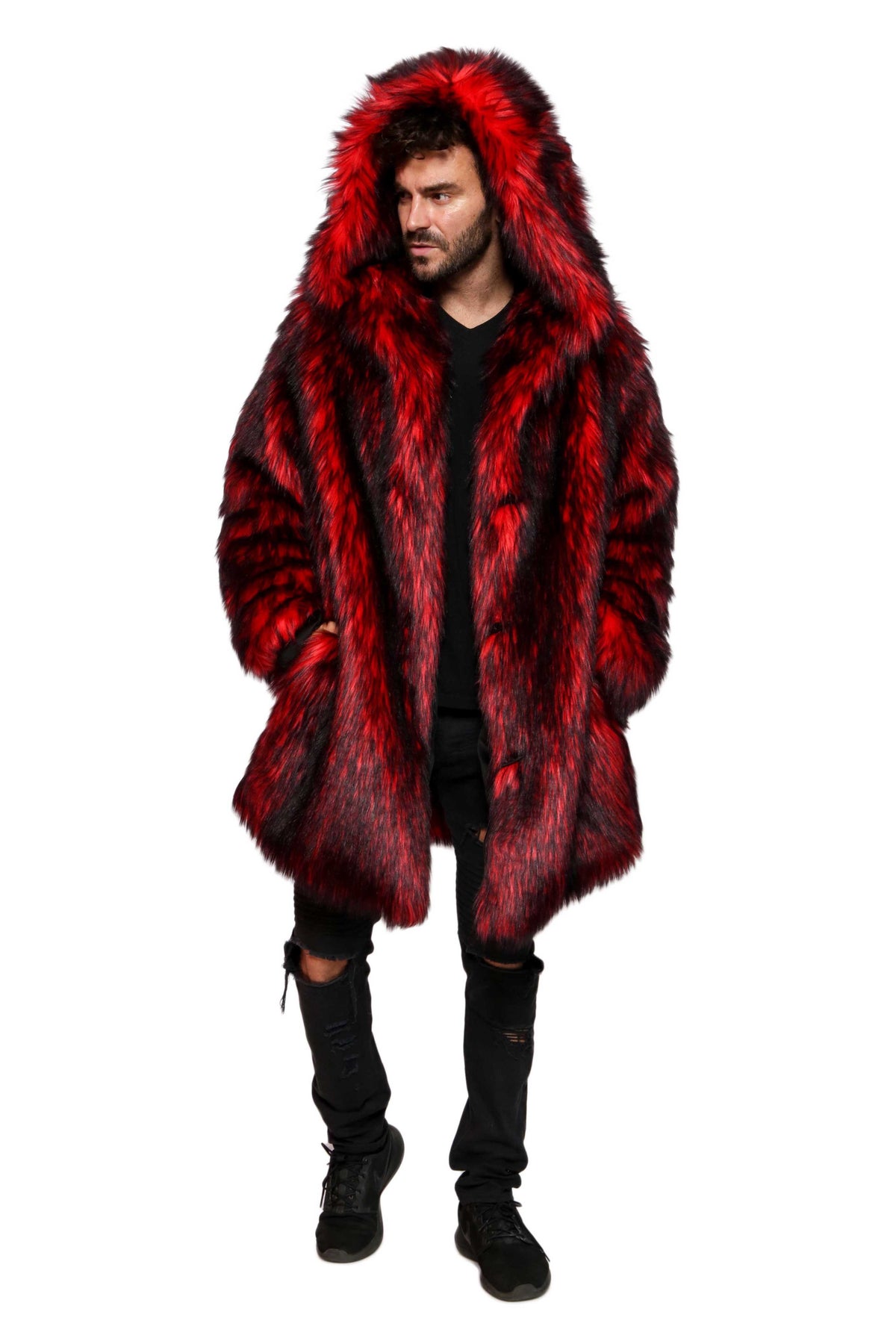 Men's Red Faux Fur Coats - The Best & Most Luxurious Fake Fur