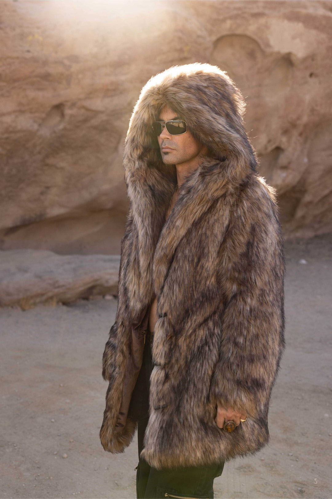 Mountain Coyote Hooded Faux Fur Coats for Men Furrocious Furr M Custom