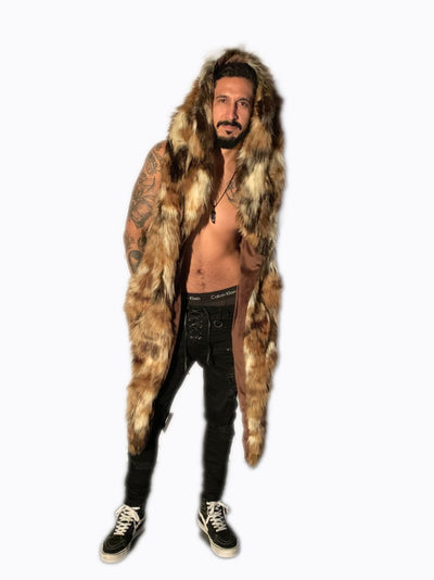 mens calico faux fur hooded vest-2