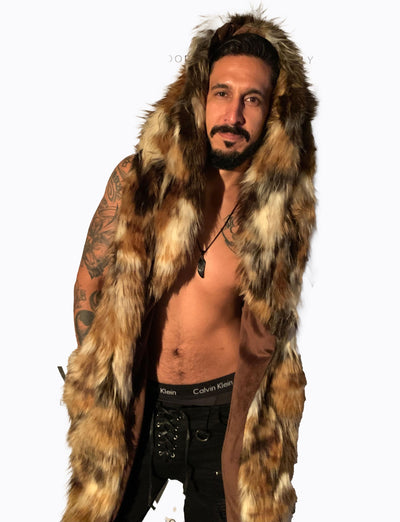 mens calico faux fur hooded vest-3