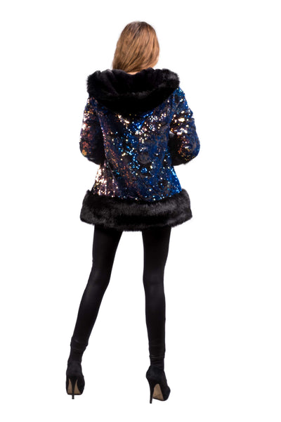 Women's Petite Playa Coat in sequin "Black Magic"